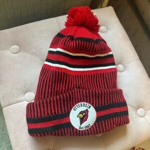 Red and black striped beanie